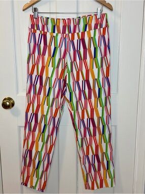 Krazy Larry Women's Mid Rise Pull On Colorful Geometric Print Ankle Pants, 8